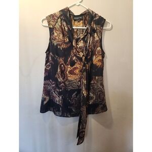 Jones New York Collection Womens Tie Neck Sleeveless Paisley Blouse Brown Size 6